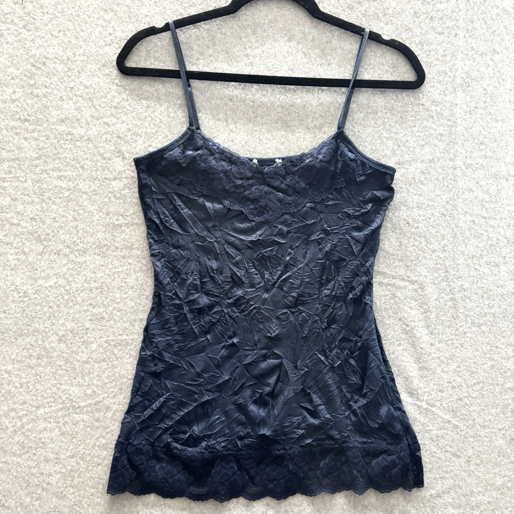 Maurices Double Lace Longline Cami Tank Sz S ** Navy Crinkle Y2K Bella Swan Boho